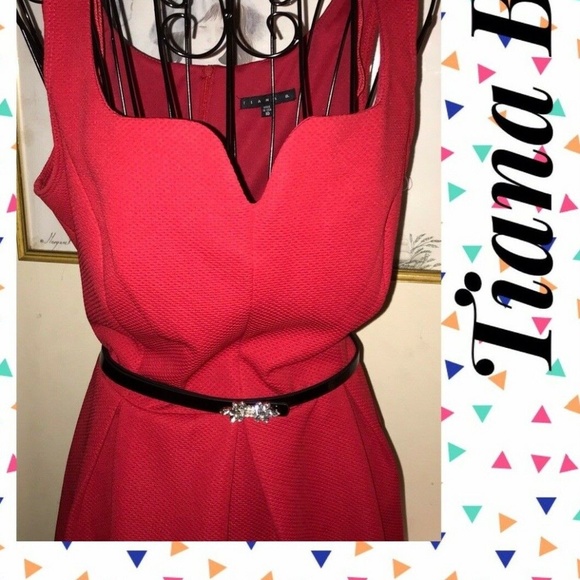 TIANA B RED FIT&FLARE DRESS~BLACK BELT~CRYSTALS~10 - Picture 4 of 6